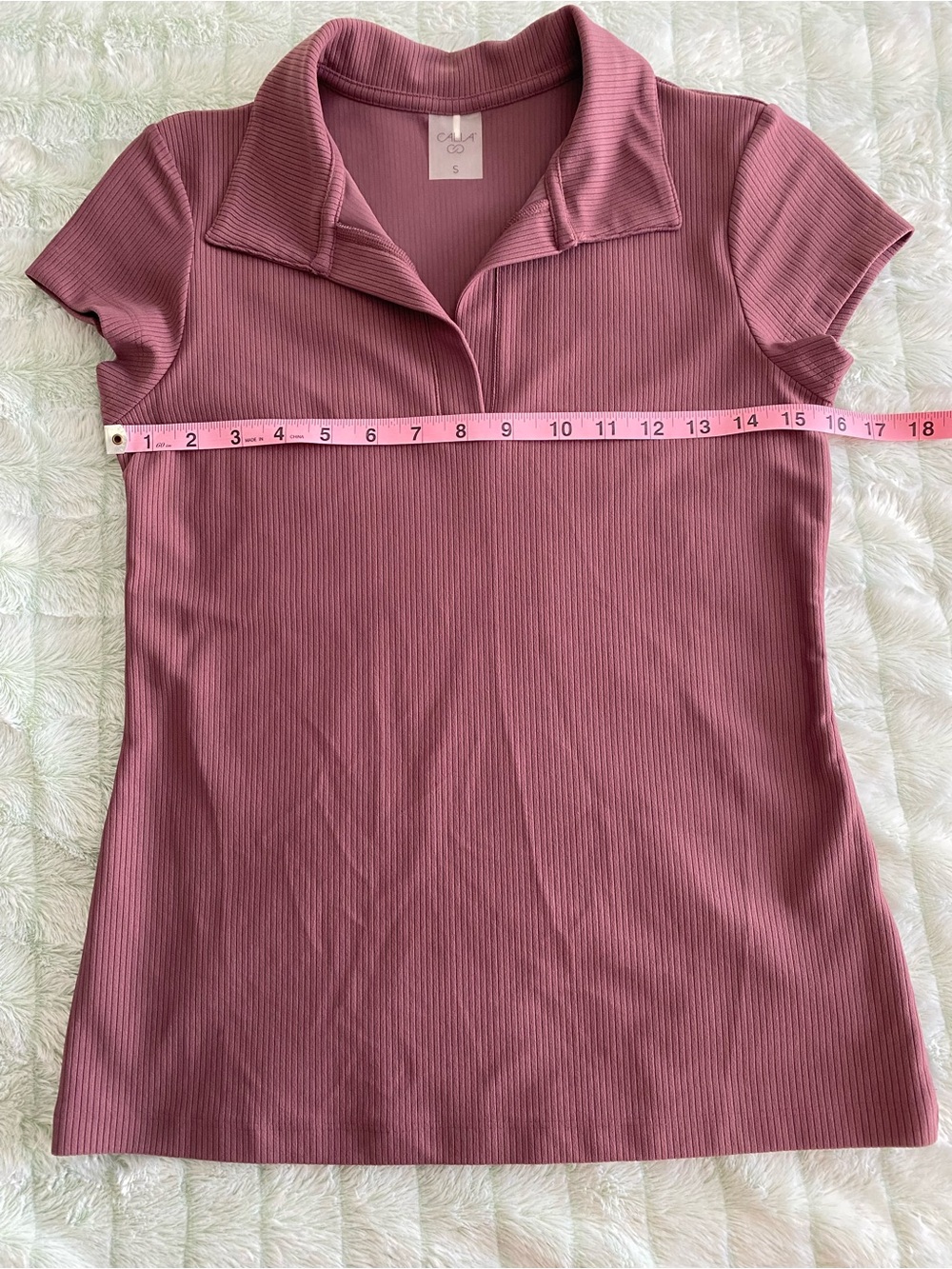 NWOT CALIA Ribbed Short Sleeve Golf Polo Top — Purple, Small - Picture 4 of 7